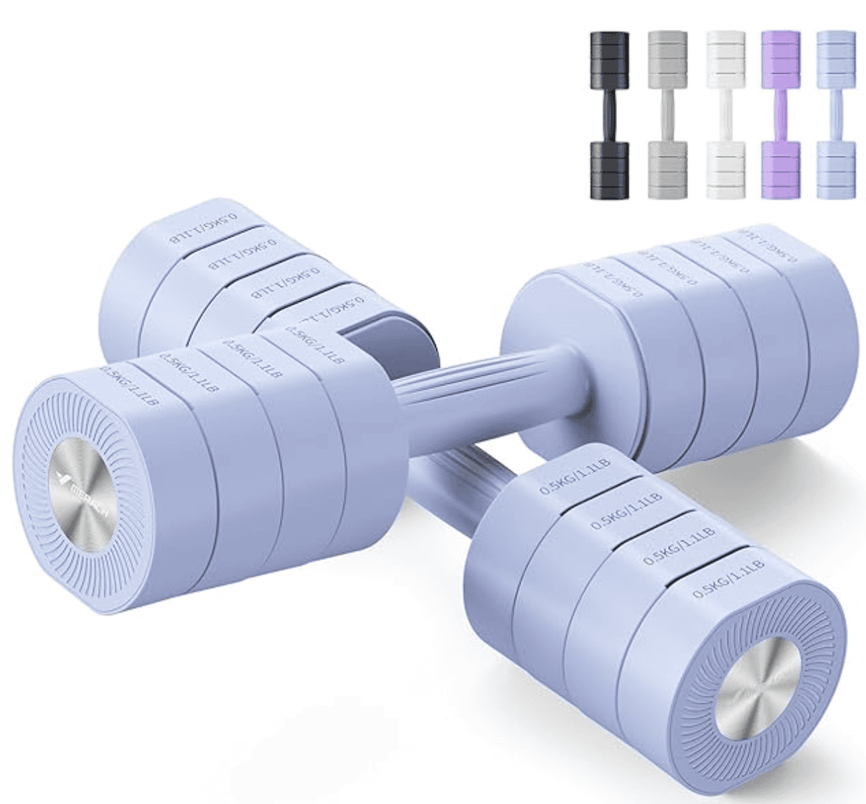 MERACH Dumbbell Set of 2, Adjustable Weight, Anti-slip Handle, Macaron Colors, Each 2.2/4.4/6.6/8.8 lbs, 4 in 1 Hand Weights for Women at Home, Blue